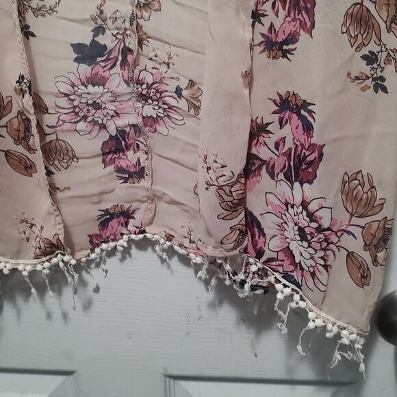 Liberty Love Women's Lightweight Open Front Pink Floral Cardigan Size Large - Picture 3 of 8